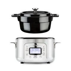 Stainless Steel 6-in-1 Digital Slow Cooker with Enameled Cast Iron Pot; 5 quart