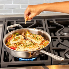 D5 Stainless Brushed 5-ply Bonded Cookware, Saute Pan with lid, 6 quart