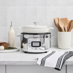 Stainless Steel 6-in-1 Digital Slow Cooker with Removable Cast Iron Pot, 5 quart
