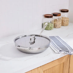 D5 Stainless Brushed 5-ply Bonded Cookware, Weeknight Pan with lid, 4 quart
