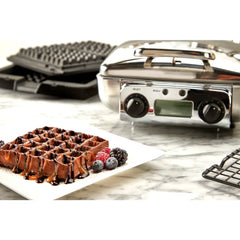 Gourmet Stainless Steel Digital Waffle Maker with Removable Plates; 4 slice