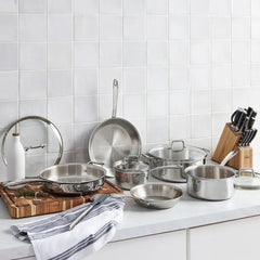 D3 Stainless Everyday 3-ply Bonded Cookware Set with Glass Lids, 10 piece Set