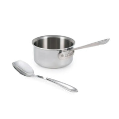 D3 Stainless 3-ply Bonded Cookware, 1 quart Saucepan with Solid Spoon, 2 Piece Set
