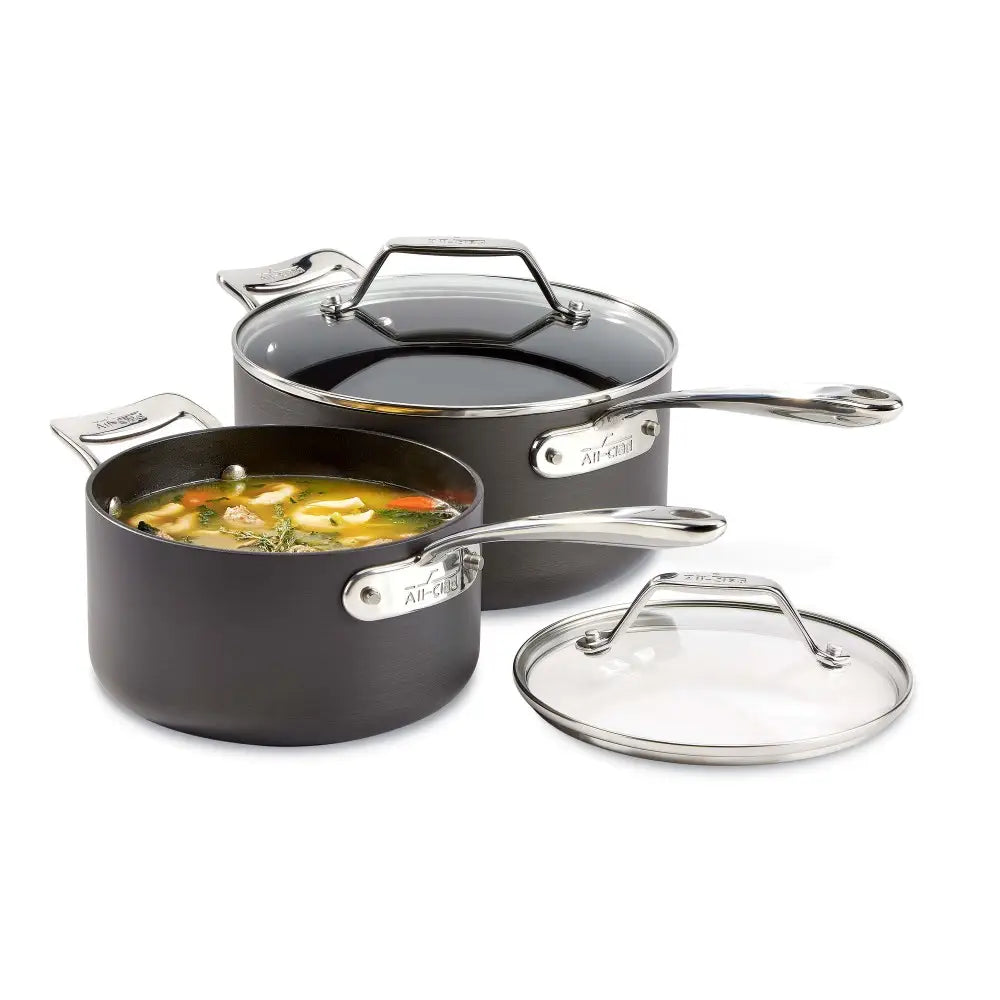 Essentials Hard Anodized Nonstick Cookware Set, 2-piece Sauce Pan Set with lids, 2.5 &amp; 4 quart
