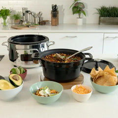 Stainless Steel 6-in-1 Digital Slow Cooker with Enameled Cast Iron Pot; 5 quart