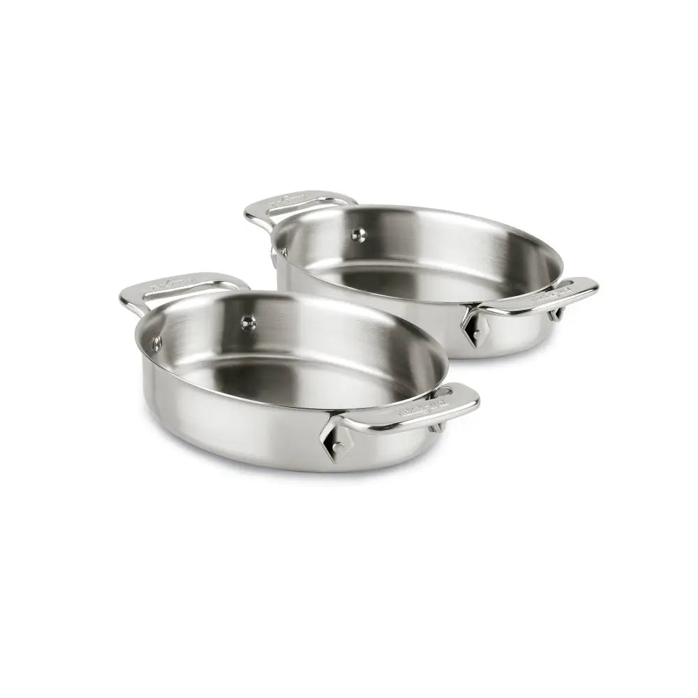 Specialty Cookware, 2 Piece Stainless Steel Mini Oval Baker Set, 7 inch
