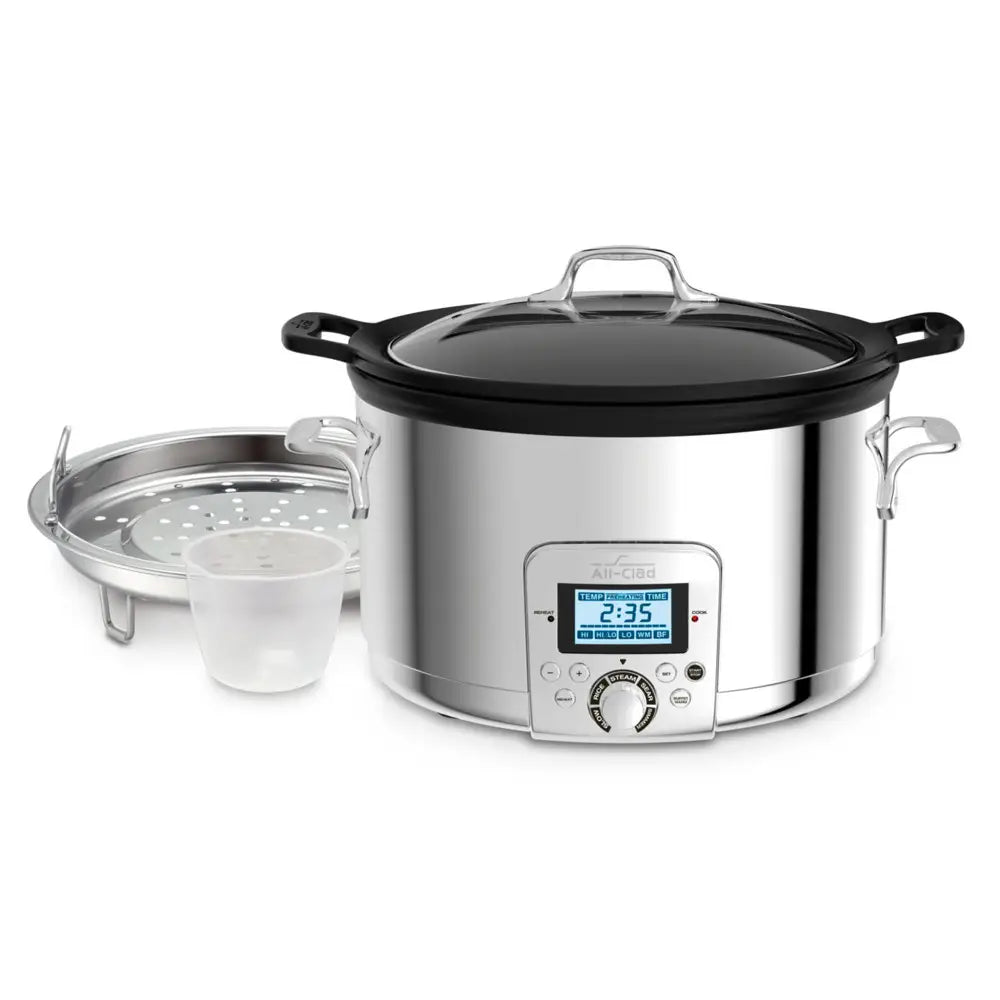 Gourmet Plus Stainless Steel 7-in-1 Slow Cooker, Nonstick Ceramic Coating, 5 quart