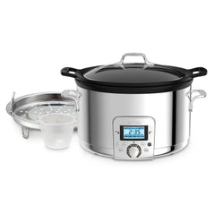 Gourmet Plus Stainless Steel 7-in-1 Slow Cooker, Nonstick Ceramic Coating, 5 quart