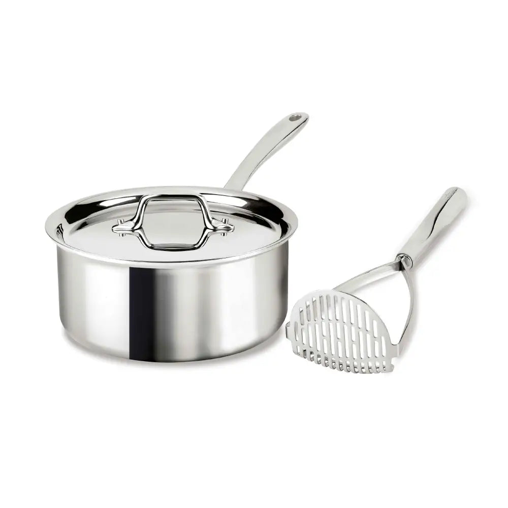 D3 Stainless Everyday 3-ply Bonded 3 quart Sauce Pan with Lid &amp; Potato Masher, 2 piece Set