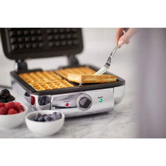 Gourmet Stainless Steel Waffle Maker with Removable Plates; 4 slice