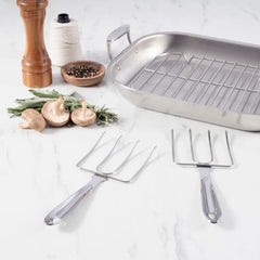 D3 Stainless 3-Ply Bonded Cookware, Large Flared Roaster with Rack and Two Turkey Forks