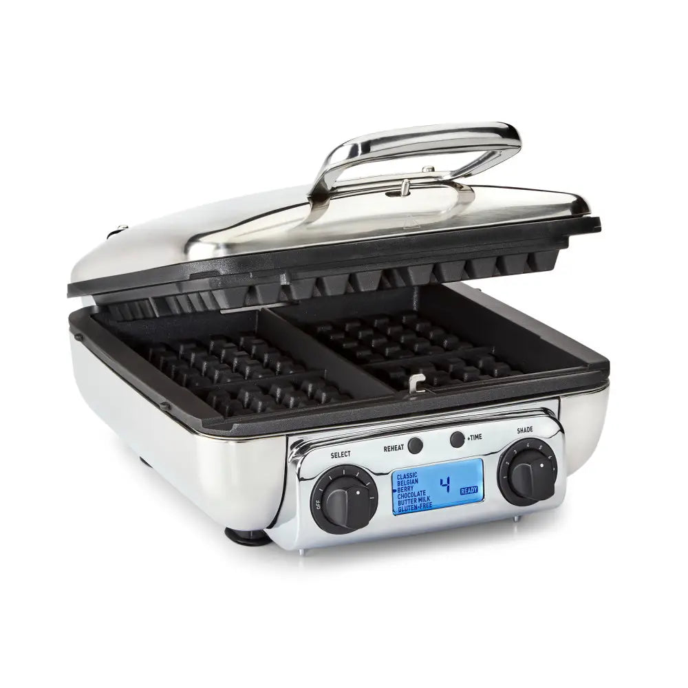 Gourmet Stainless Steel Digital Waffle Maker with Removable Plates; 4 slice