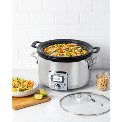 Gourmet Plus Stainless Steel 7-in-1 Slow Cooker, Nonstick Ceramic Coating, 5 quart