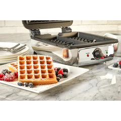 Gourmet Stainless Steel Waffle Maker with Removable Plates; 4 slice