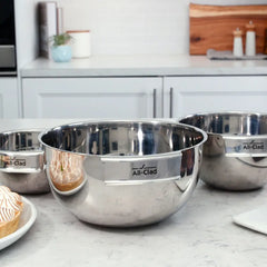 Stainless Steel 3 piece Mixing Bowl Set; 1.5 x 3 x 5 quart