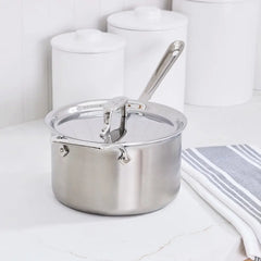 D5 Stainless Brushed 5-ply Bonded Cookware, Sauce Pan with lid, 4 quart