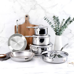 D3 Stainless Everyday 3-ply Bonded Cookware Set with Stainless Lids, 10 piece Set
