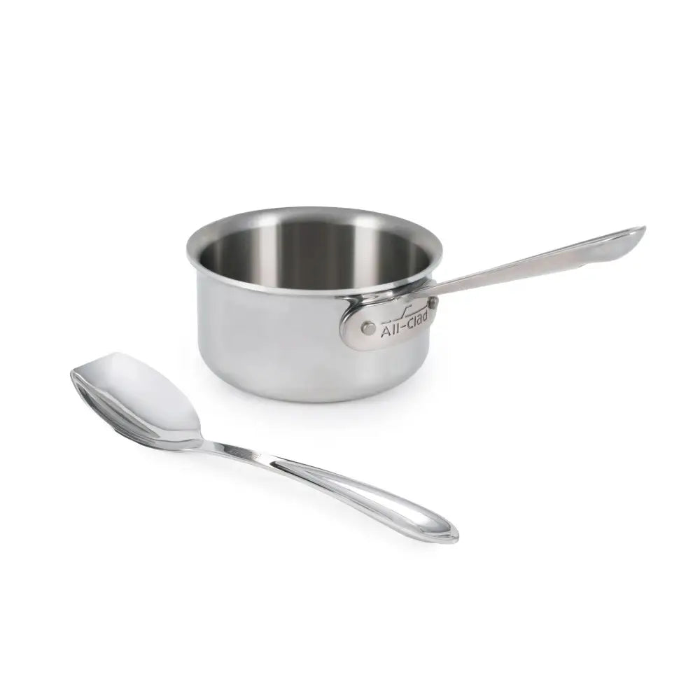 D3 Stainless 3-ply Bonded Cookware, 1 quart Saucepan with Solid Spoon, 2 Piece Set