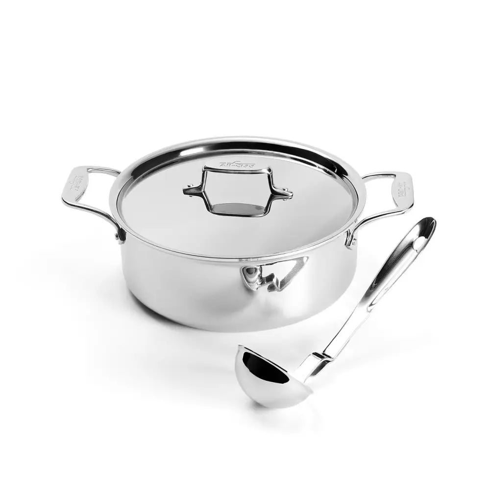 D5 Stainless Polished 5-ply Bonded Cookware, Ultimate Soup Pot with lid and Ladle, 6 quart