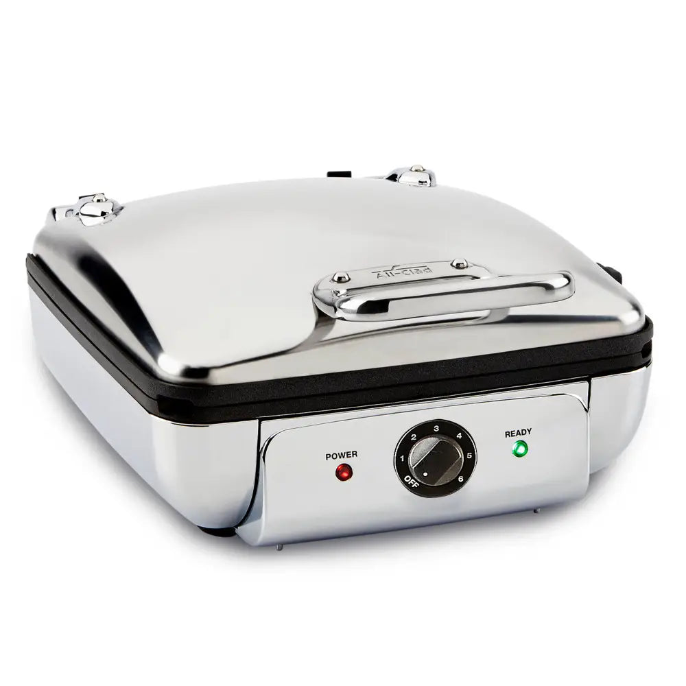 Gourmet Stainless Steel Waffle Maker with Removable Plates; 4 slice