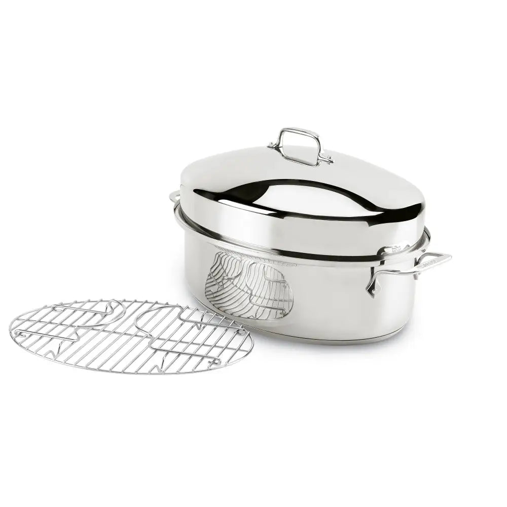 Specialty Cookware, Stainless Steel Oval Roaster with flat rack and lid, 15 inch