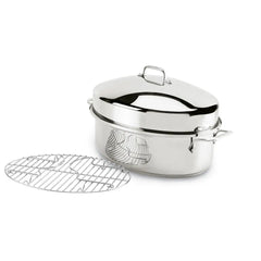 Specialty Cookware, Stainless Steel Oval Roaster with flat rack and lid, 15 inch